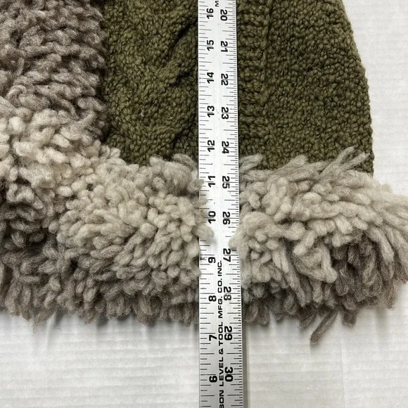 Mitmak Jacket Womens L Green Wool Cable‎ Knit Faux Fur Trim Hooded Indie Boho